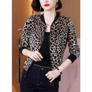 Stylish-Leopard-Printed-Velvet-Zipper-Bomber-Jacket-For-Ladies