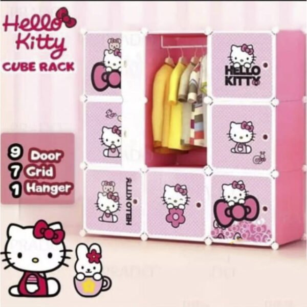 A DIY Rack chemistry Cabinet Type features Hello Kitty 9 Cube Wardrobe Cabinet For Kids With Hanging Rod. - Image 3