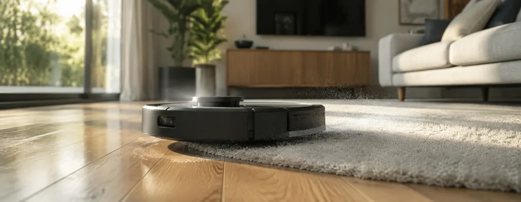 Robot vacuum on wooden floor