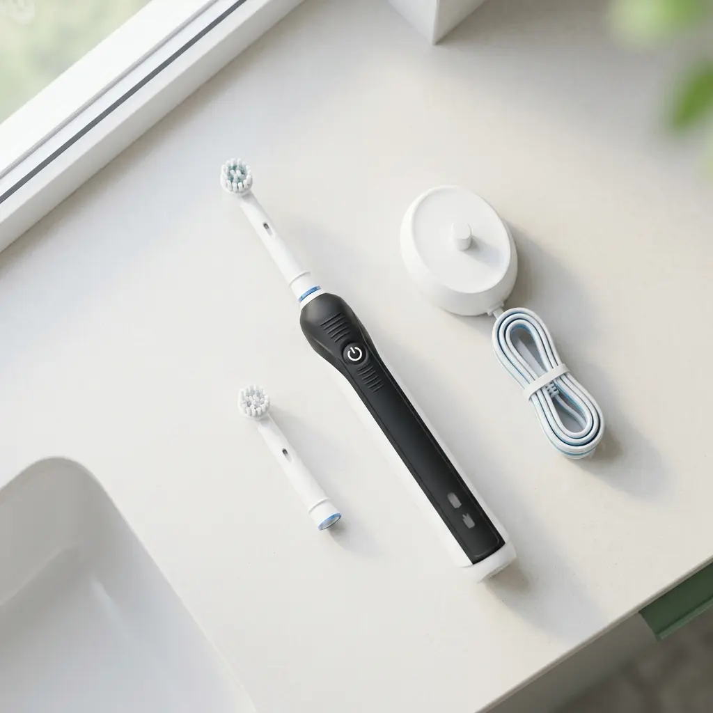 Oral-B Pro 1000 rechargeable toothbrush handle, charger, and brush head