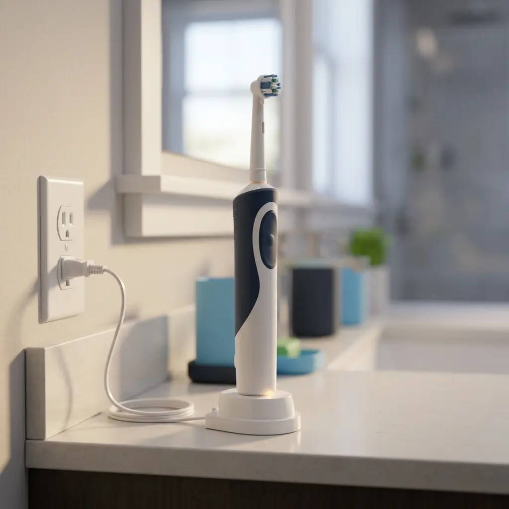 Oral-B Pro 1000 rechargeable toothbrush charging overnight on its stand