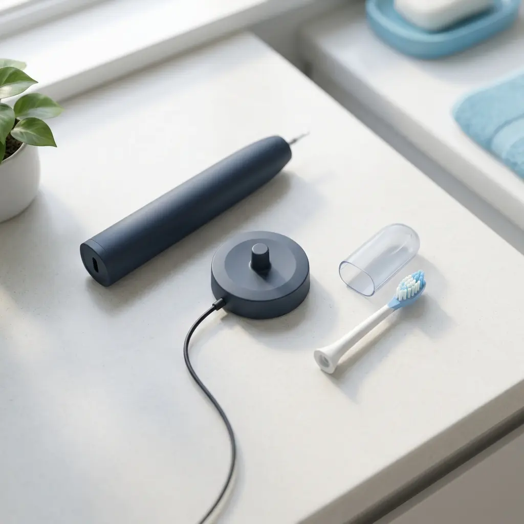 Philips Sonicare 4100 toothbrush handle, charging stand, and brush head cover