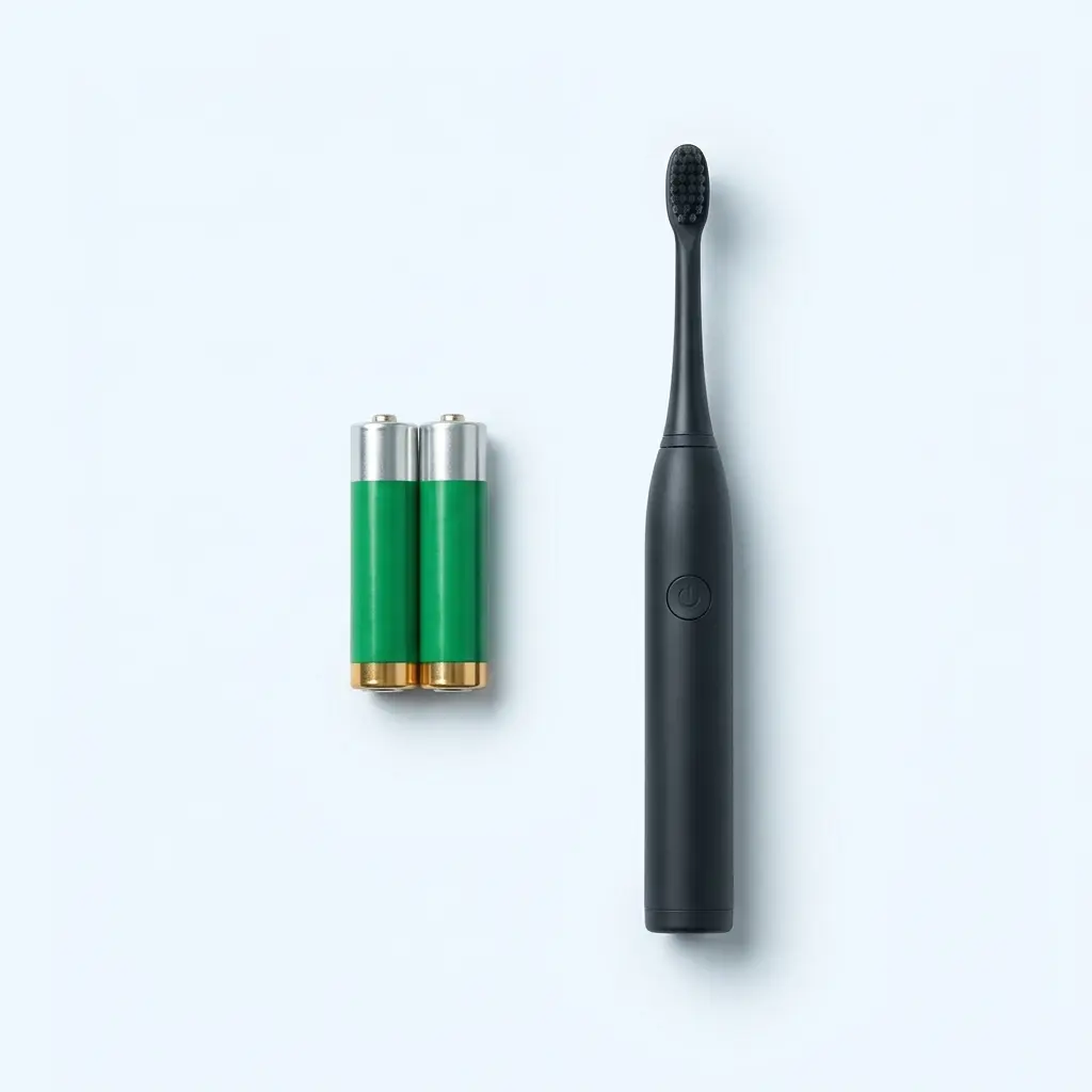 Rechargeable AAA batteries beside a slim toothbrush handle