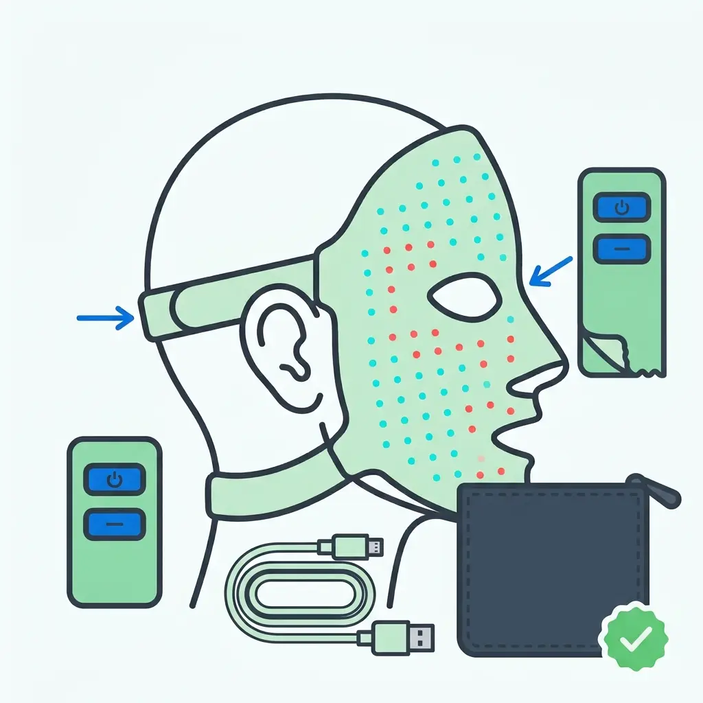 Care and travel tips from the Nanoleaf face mask review with a cloth, mask, and controller
