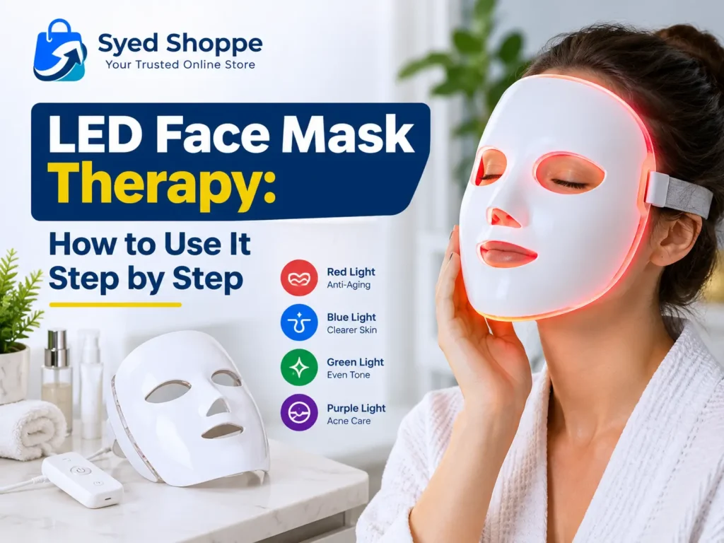 LED face mask therapy guide featured image with a red glowing mask
