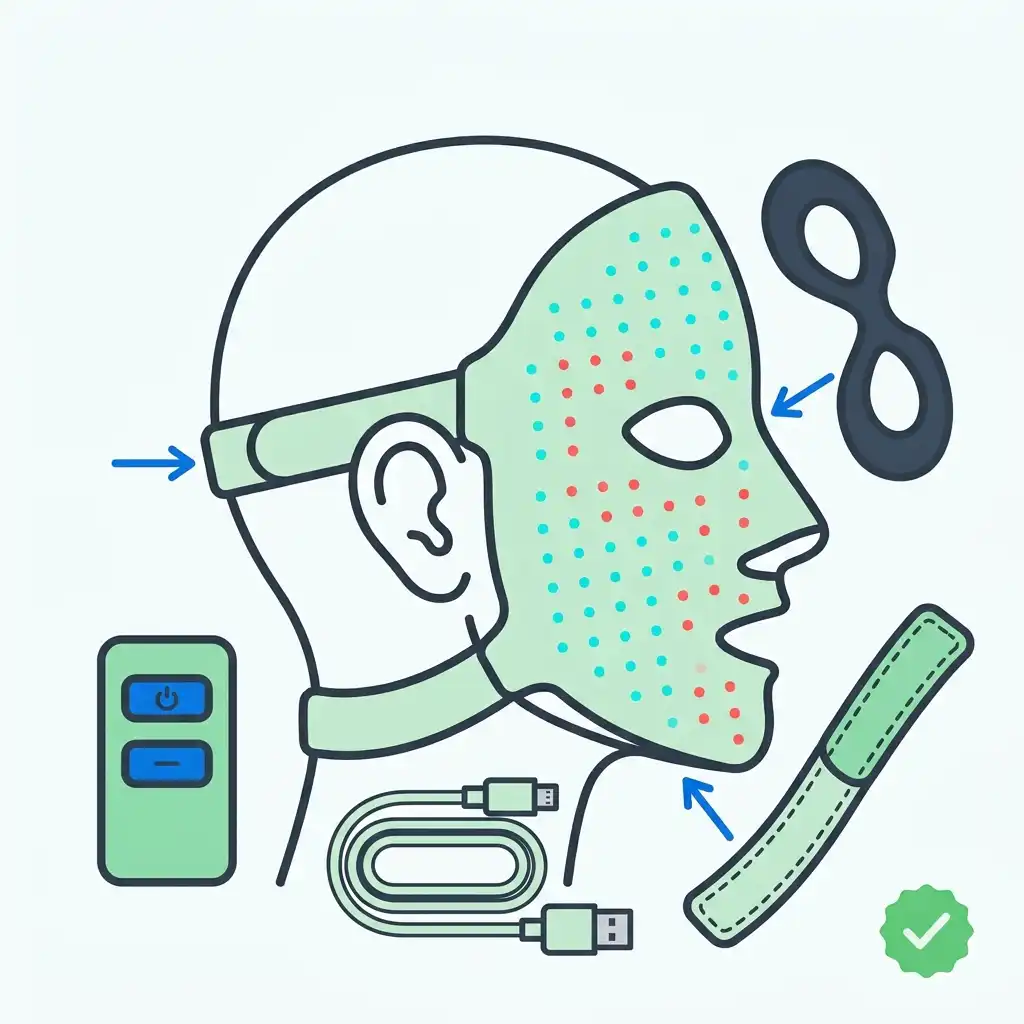 What is in the box in the Nanoleaf face mask review: mask, controller, cable, straps, cushions