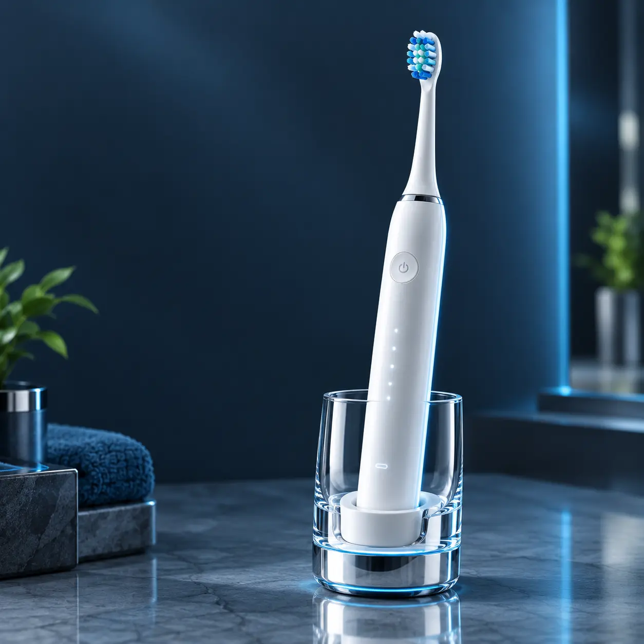 Philips Sonicare DiamondClean electric toothbrush in its glass charging stand