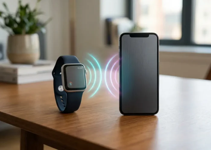 Apple SE 3 smartwatch and a smartphone side by side on a table